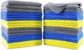 POLYTE Premium Microfiber Cleaning Towel16x16 in 36 Pack (BlueGrayYellow)