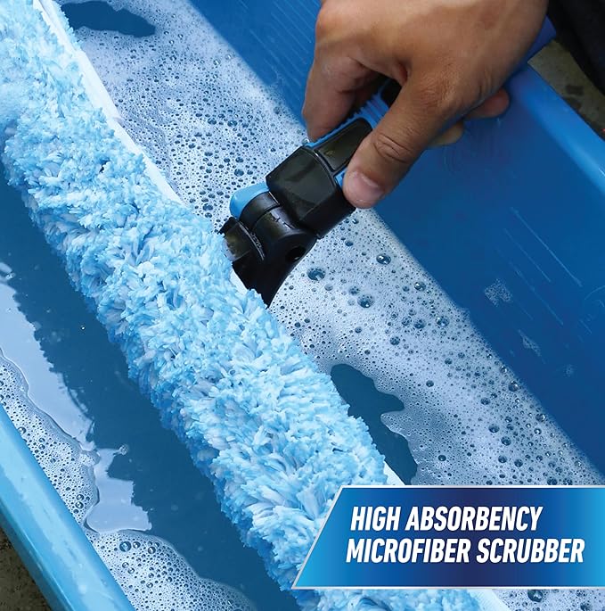 Unger Professional Connect and Clean 18” Proflex 2-in-1 Squeegee and Scrubber High Access Window Cleaning Tool with Pivoting Head Commercial and Residential Use Reusable Microfiber Sleeve