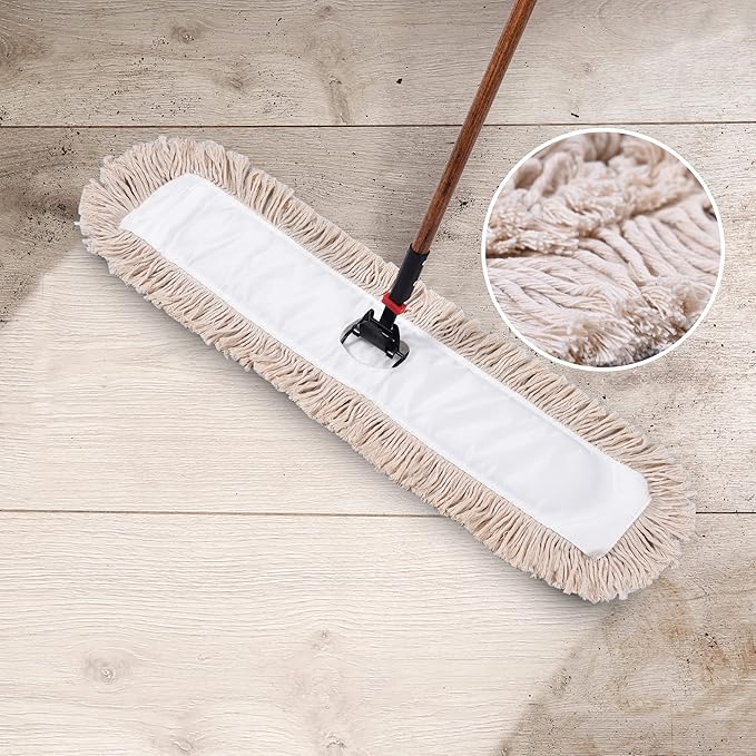 Matthew Cleaning 24'' Cotton Dust Mop Refill Washable Thick Tufted Replacement Heads for Residential &amp Commercial Use Fit All 24'' Dust Mop Frames Hardwood Laminate Concrete Floors 6 Pack