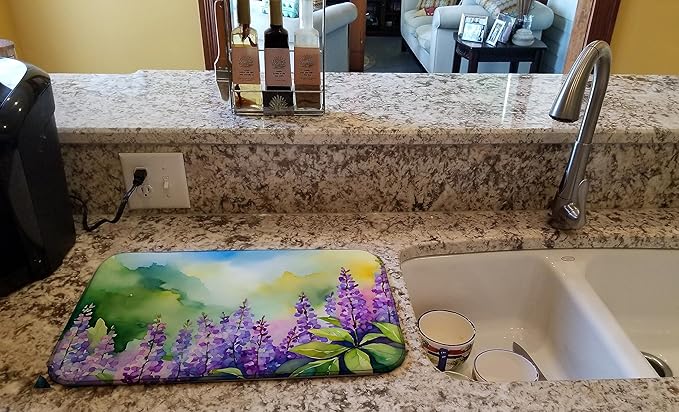 Caroline's Treasures DAC1645DDM Idaho Syringa in Watercolor Dish Drying Mat Absorbent Dish Drying Mat Pad for Kitchen Counter Dish Drainer Mat for Countertop 14 x 21 Multicolor