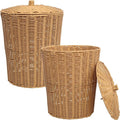 happimess HPM1406A-SET2 Ollie Coastal Contemporary Resin 4.7-Gallon Tapered Round Wicker Watebasket with Lid Natural (Set of 2)