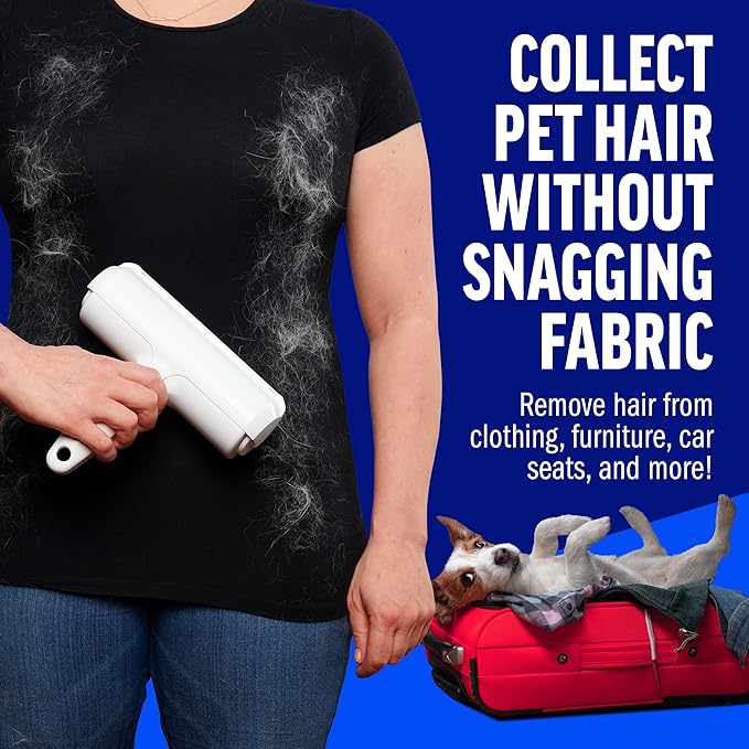 ChomChom Roller Pet Hair Remover – Original Size Reusable Lint Roller for Cat &amp Dog Hair on Furniture Couch Carpet Car Rugs &amp Bedding – Portable Eco-Friendly (White)