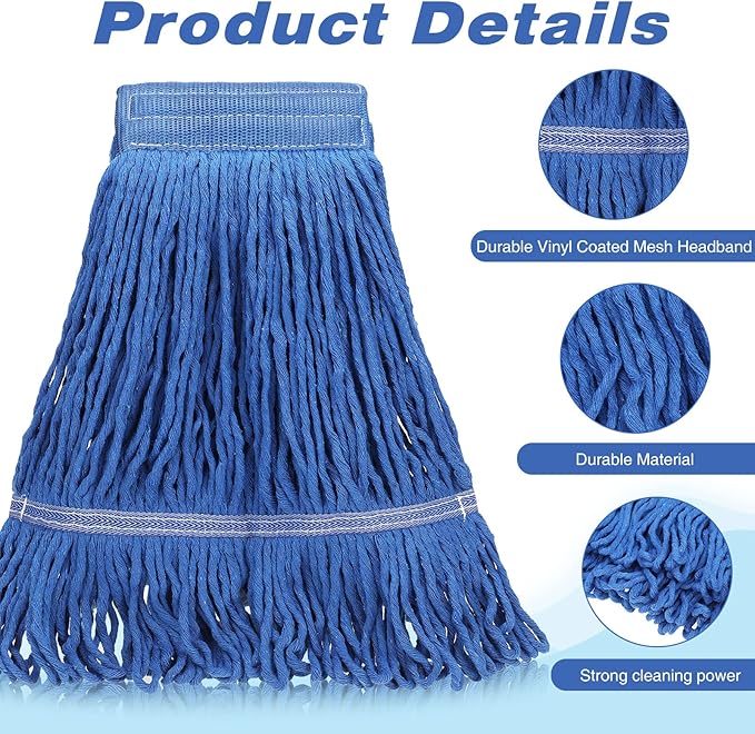 Nuogo 10 Pcs Commercial Mop Head Replacement Floor Cleaning Wet Heavy Duty Commercial Mop Refills General Cleaning(27.6 InchBlue)