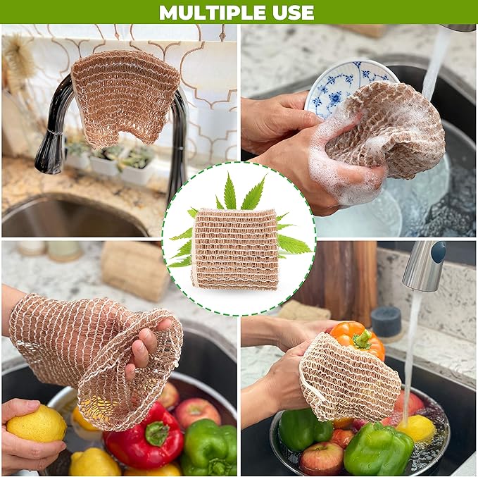 rE: REKURATOR Hemp Scrubber – 100% Hemp Fiber Loosely Woven Two-Layer Mesh Non-Scratch Plastic-Free Unbleached Multi-Purpose for Dishes Produce &amp Bathing (3-Pack)