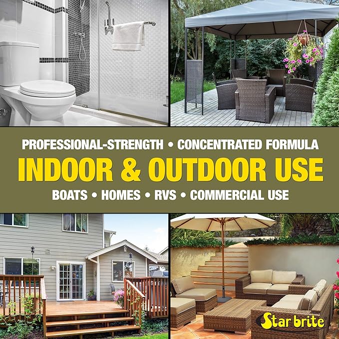 STAR BRITE O/C Mildew Stain Remover - Professional Strength Quick-Acting Multi-Surface Cleaner for Outdoor Furniture Vinyl &amp Grout - 1 Gallon (054400)