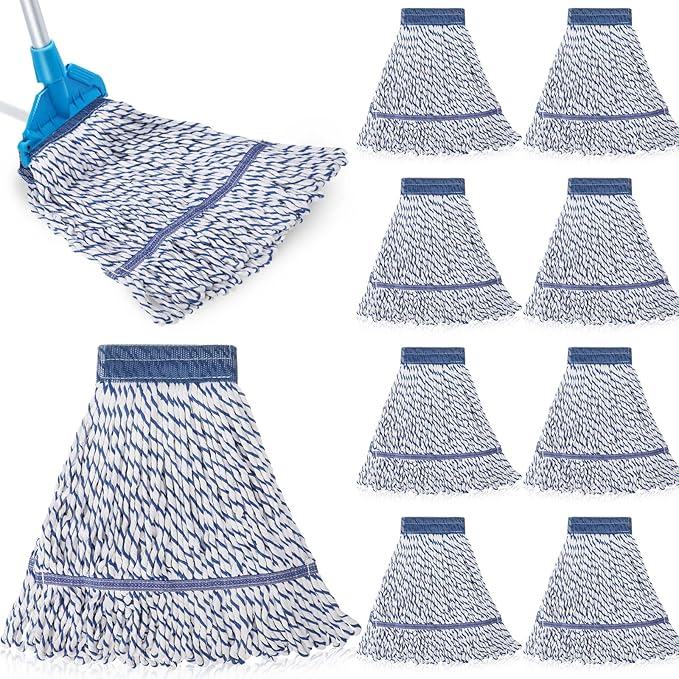 Nuogo 10 Pcs Commercial Mop Head Replacement Floor Cleaning Wet Heavy Duty Commercial Mop Refills General Cleaning(27.6 InchWhite Blue)