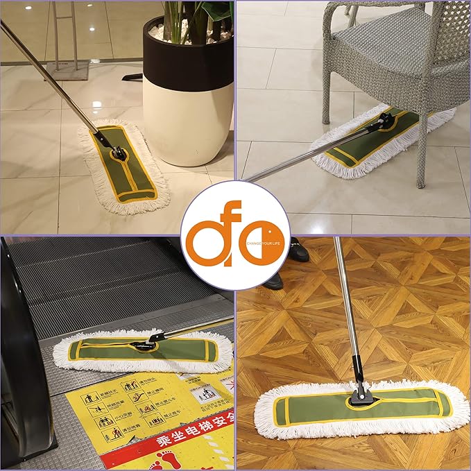 OFO 24inch Industrial Commercial Dust Mop 2 Sets // Heavy Duty Dust Mop // 63inch Length Stainless Steel Handle //Easily Clean Large Area FactoryShopping MallGarage