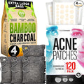 Charcoal Bags Odor Absorber (Large 4 Pack 200g each) and Acne Patches (120 Pack) with Tea Tree Oil Bundle