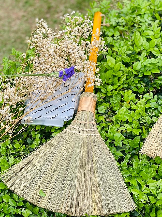 Handmade Whisk Sweeping Orange Broom - Vietnamese Straw Soft Broom - Brooms Decorative 12.2 Width 28.35 Length