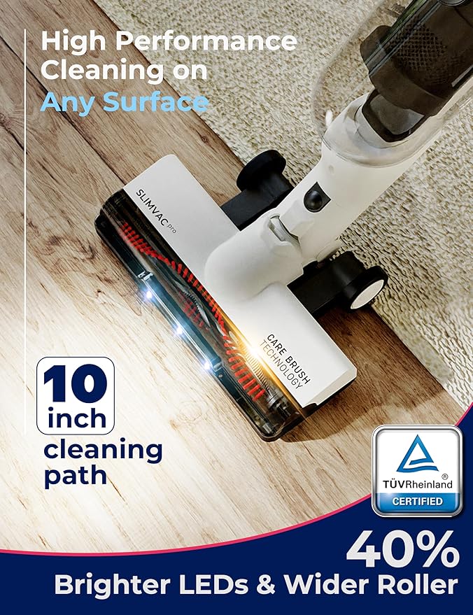 Roomie Tec SlimVac Pro Cordless Vacuum Cleaner for Home - 2200mAh Battery High Suction Power Lightweight Detachable Handheld with HEPA Filter – Multi-Surface Cleaning for Carpets Hard Floors Cars