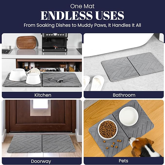 Large Folding Stone Dish Drying Mat for Kitchen Counter – Super Absorbent Diatomite Stone Drying Mat for Dishes Cups &amp Bottles – Quick Dry Space-Saving Multi-Use Kitchen Bath &amp Pet Mat – 2