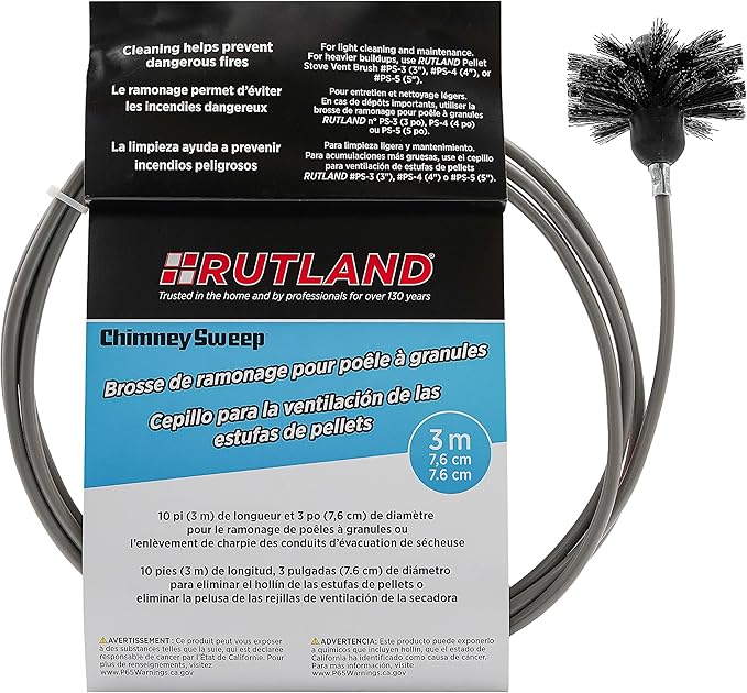 Rutland 3-Inch Pellet Stove/Dryer Vent Brush with 10-Feet Handle