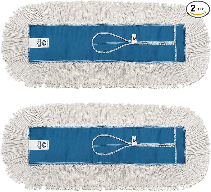 Nine Forty Industrial-Grade 18x5 Cotton Dust Mop Head Refills Perfect Replacement for Busy Home Gym Industrial and Commercial Spaces Heavy-Duty Mop for Janitorial &amp Housekeeping Needs - 2 Pack