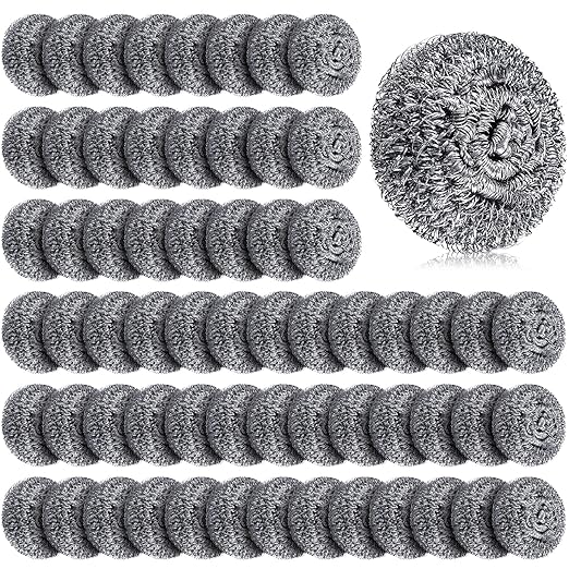 Honeydak 150 Pack Stainless Steel Scourers Steel Wool Scrubbers Bulk Separately Packaged 2.5 Inch 15 Gram Metal Scourers Sponges Wire Scouring Pad for Stove Pot Pan Oven Kitchen Restaurant(Classic)