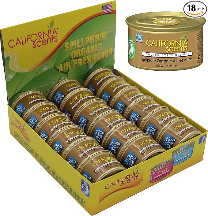 California Scents Spillproof Organic Air Freshener Golden State Delight 1.5 Ounce Canister (Pack of 18)