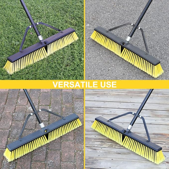 24 Inches Push Broom Outdoor Heavy Duty Broom with 63 Long Handle for Deck Driveway Garage Yard Patio Concrete Floor Cleaning Yellow