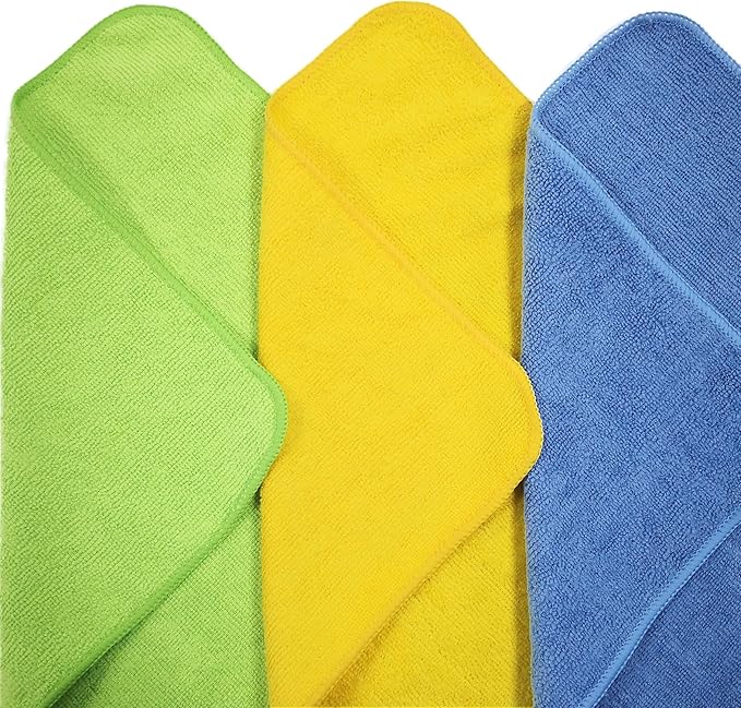POLYTE Microfiber Cleaning Cloth 12 x 16 in Blue Green Yellow 24 Pack