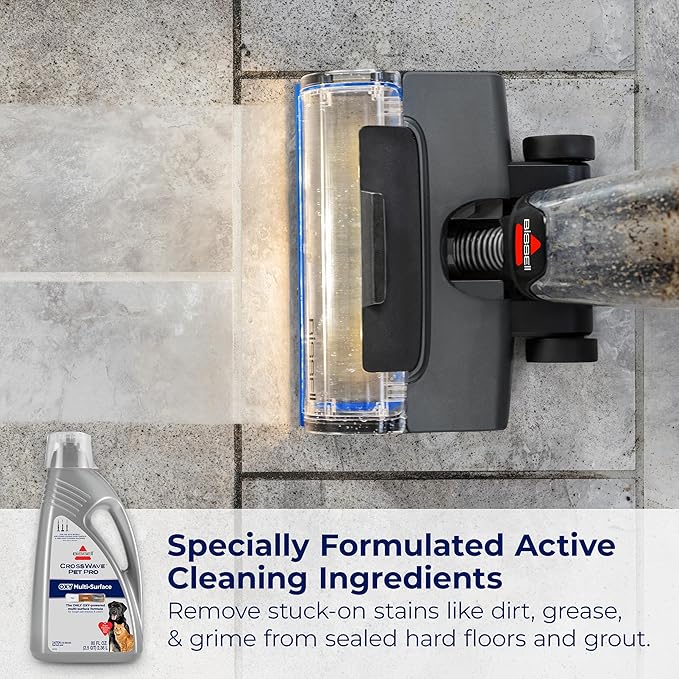 Bissell CrossWave PET PRO OXY Multi-Surface Formula 4019G 80 oz Removes Stuck-On Stains like Dirt Grease and Grime from Sealed Hard Floors and Grout Patented Odor Elimation Technology