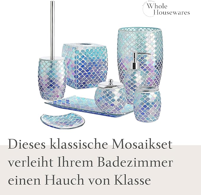 WHOLE HOUSEWARES | Modern Toilet Brush Set | Toilet Bowl Brush and Holder | Bathroom Accessory Set | Toilet Brushes for Bathroom | Freestanding Mosaic Toilet Bowl Cleaner (Mermaid)