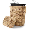 3 GALLONS Wicker Waste Basket - Wicker Trash Can with Lid - Water Hyacinth Bathroom Garbage Can with a Lid - Bathroom Trash Can Boho Style - Removable Liner Iron Frame (Natural 3 Gallons)