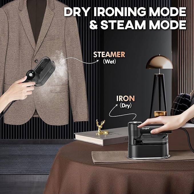 Travel Steamer for Clothes Small Iron - 1000W Portable Steamer &amp Mini Iron10s Fast Heat Handheld Mini Steamer with 8FT Cord Foldable Handle Travel College Dorm &amp Home Essentials (Black)