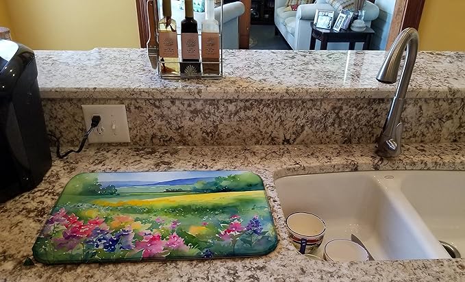 Caroline's Treasures DAC1670DDM Massachusetts Mayflowers in Watercolor Dish Drying Mat Absorbent Dish Drying Mat Pad for Kitchen Counter Dish Drainer Mat for Countertop 14 x 21 Multicolor