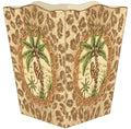 Marye-Kelley Monkey and Palm Tree with Leopard Print Wastebasket Decoupage Wood Scalloped Top Decorative Wastebasket for Kitchen Bathroom Bedroom Living Room Handmade Made in The USA