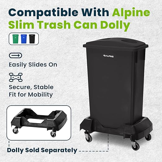Alpine 23 Gallon Slim Recycling &amp Trash Bin Set – 3-Pack Blue/Black/Green Plastic Narrow Open-Top Garbage Cans for Office Home School &amp Commercial Use