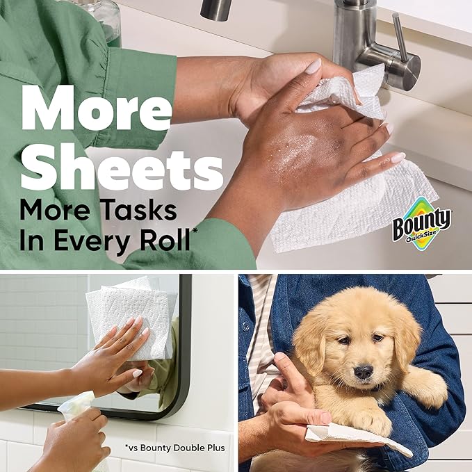 Bounty Paper Towels Quick Size White 16 Family Rolls = 40 Regular Rolls