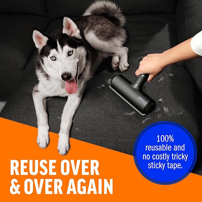 ChomChom Roller Pet Hair Remover – Original Size Reusable Lint Roller for Cat &amp Dog Hair on Furniture Couch Carpet Car Rugs &amp Bedding – Portable Eco-Friendly (Black)