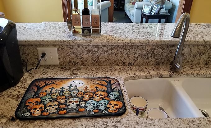 Caroline's Treasures DAC2231DDM Calaveras Sugar Skulls Spooky Halloween Dish Drying Mat Absorbent Dish Drying Mat Pad for Kitchen Counter Dish Drainer Mat for Countertop 14 x 21 Multicolor
