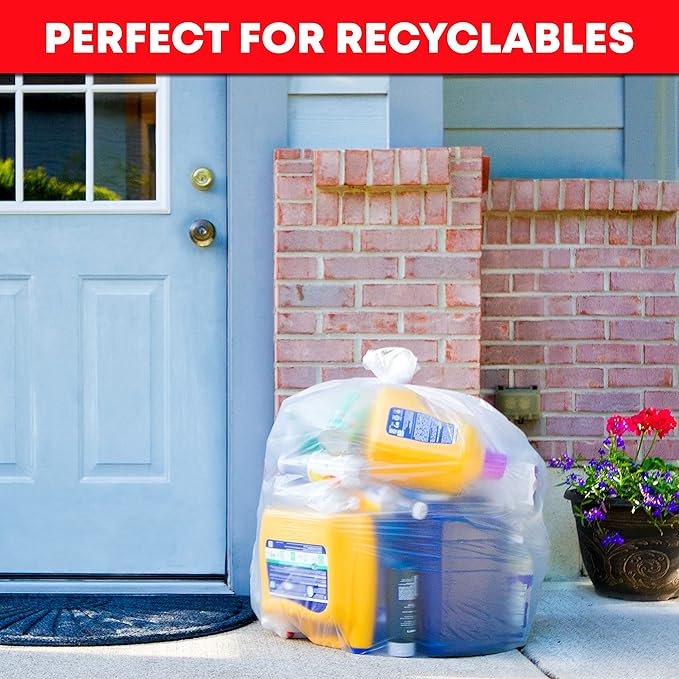 Tasker 30-33 Gallon Clear Trash Bags Heavy Duty (Mega ValuePack 250 Bags) Large Plastic Bags Great for Recycling 30 Gallon - 32 Gallon - 35 Gallon. Clear Large Trash Bags