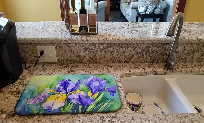 Caroline's Treasures DAC1707DDM Tennessee Iris in Watercolor Dish Drying Mat Absorbent Dish Drying Mat Pad for Kitchen Counter Dish Drainer Mat for Countertop 14 x 21 Multicolor