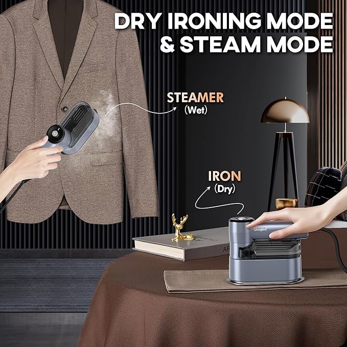 Travel Steamer for Clothes Small Iron - 1000W Portable Steamer &amp Mini Iron10s Fast Heat Handheld Mini Steamer with 8FT Cord Foldable Handle Travel College Dorm &amp Home Essentials (Blue)