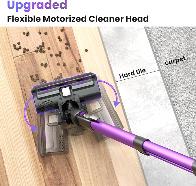 IKERY Purple Cordless Vacuum – 350W High-Performance Brushless Motor 30000Pa Powerful Suction 8-in-1 Multi-Scene Cleaning