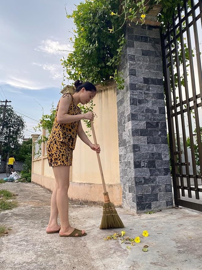 Vietnamese Straw Soft Broom for Cleaning with Long Handle Broom- Broom Decorative 9.45'' Width 45.28 Length