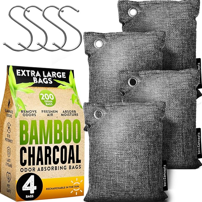 Charcoal Bags Odor Absorber (Large 4 Pack 200g each) and Acne Patches (120 Pack) with Tea Tree Oil Bundle