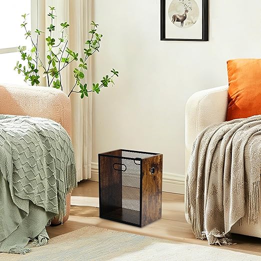 Small Trash Can 4.5 Gallon Garbage Can with Handle Metal Mesh Waste Basket Rectangular Trashcan for Bedroom Bathroom Office Living Room Industrial Finish