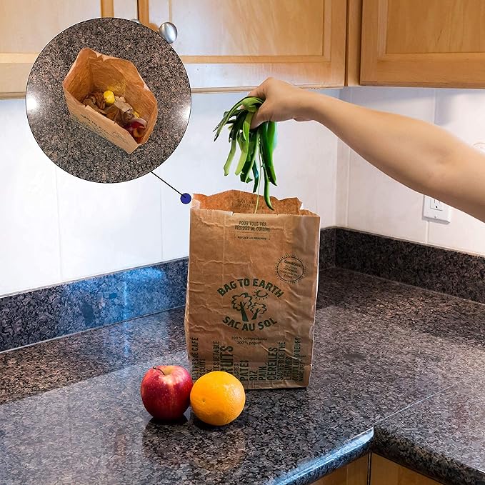 Bag to Earth -Kitchen Food Waste Bag Set of 2 - Compostable Leak-Resistant 3.0 Gallons 60 Count