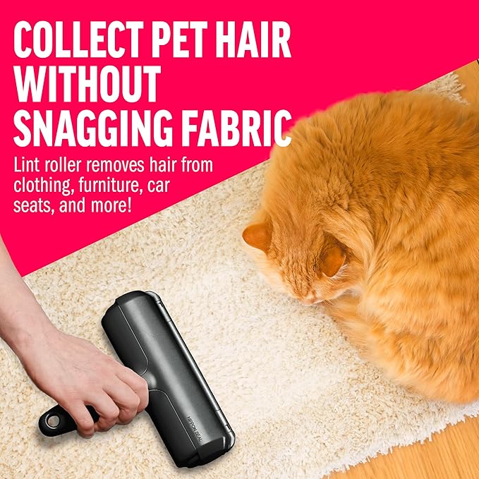 ChomChom Roller Pet Hair Remover – Original Size Reusable Lint Roller for Cat &amp Dog Hair on Furniture Couch Carpet Car Rugs &amp Bedding – Portable Eco-Friendly (Black)