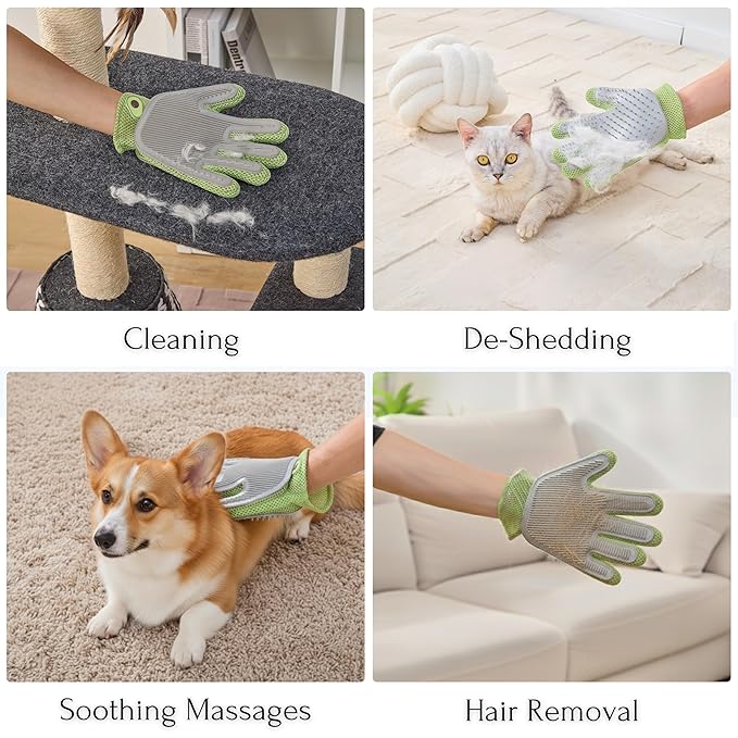Petpals Pet Hair removal Tool Portable Flexible Cat Massager2 in 1 Pet Grooming Glove Cat/Dog Hair Removal Brush for Rugs Couch Furniture 3 in 1 BundleValuable Kit