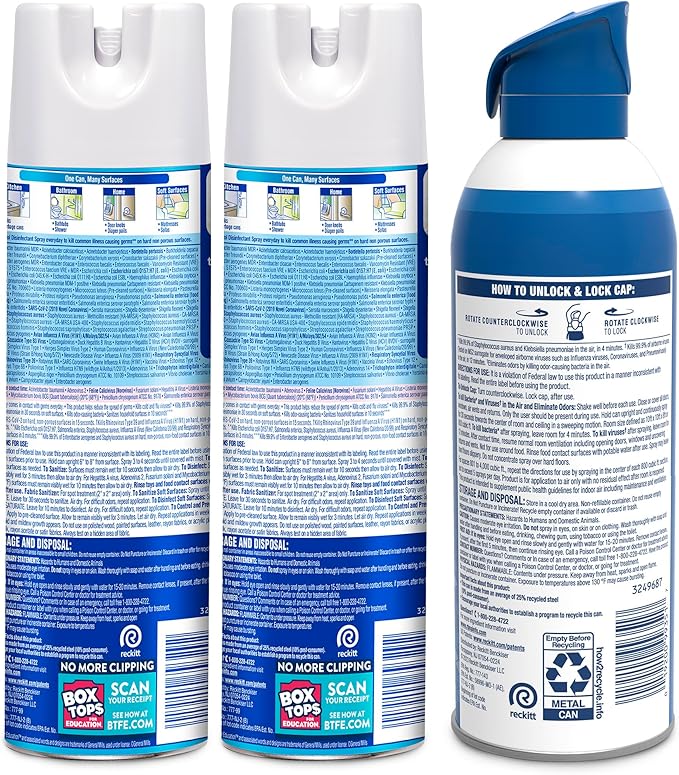 Lysol Bundle containing x2 Lysol Disinfectant Spray for Hard and Soft Surfaces Crisp Linen 19 Fl. Oz + Lysol Air Sanitizer Spray For Air Sanitization and Odor Elimination White Linen 10 Fl. Oz
