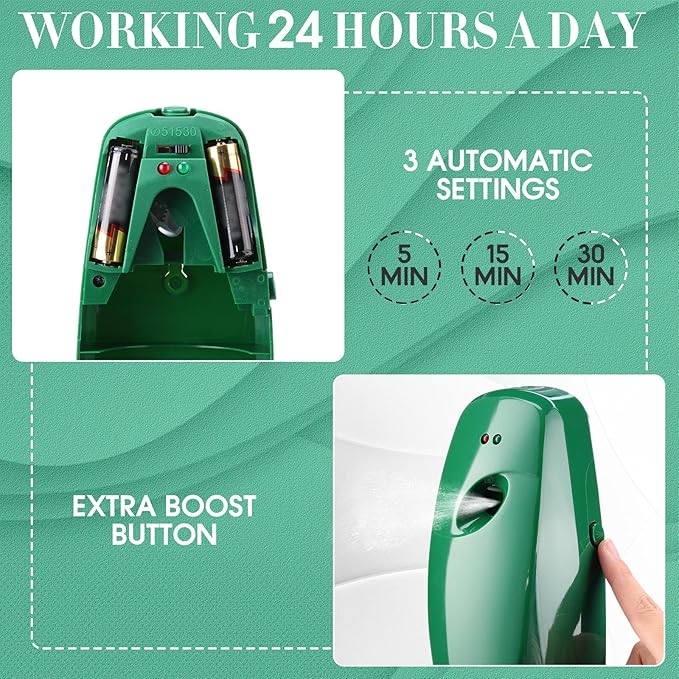 Maxcheck 4 Pcs Automatic Air Freshener Spray Dispenser Wall Mounted Automatic Spray Dispenser Air Freshener for Bathroom Battery Operated Free Standing for Commercial Place and Room (Dark Green)