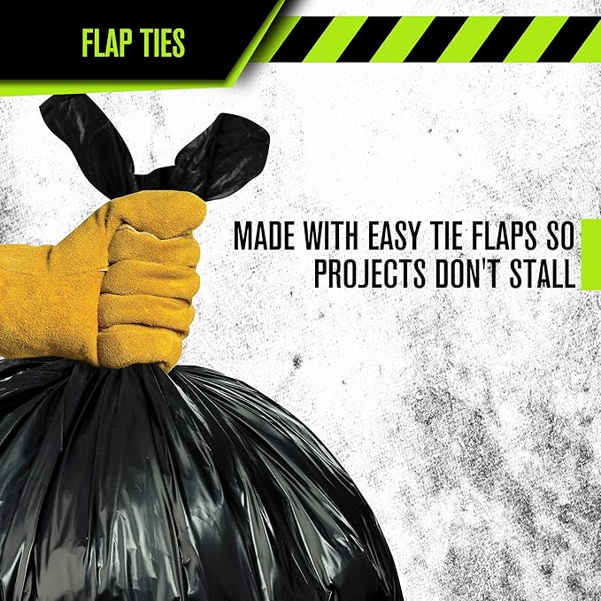 Heavy Duty 56 Gallon Trash Bags - (Huge 100 Pack/w Flap Ties) - 2.0 MIL (Equivalent) 43 x 46 Star Sealed Bottom Thick Garbage Bags for Contractors Lawn Leaf Yard Waste Commercial Kitchen