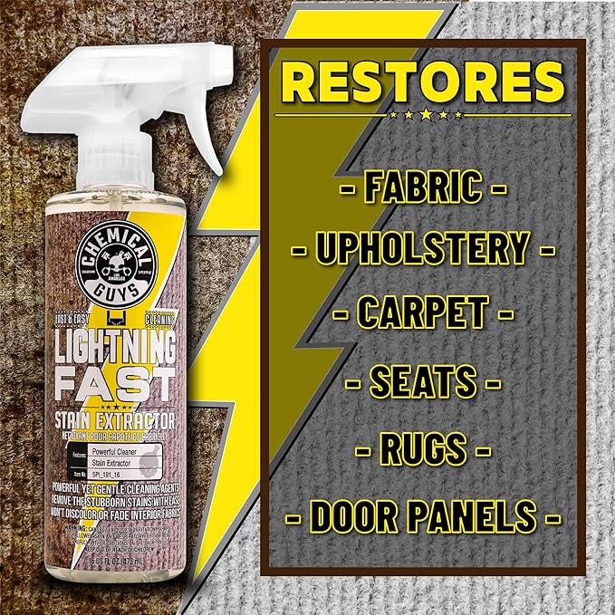 Chemical Guys Lightning Fast Carpet and Upholstery Stain Extractor - Carpet Cleaner Safe for Fabric Upholstery Cars Home Office Furniture and More Fresh Scent - 128 oz