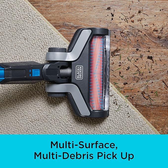 BLACK+DECKER Cordless Vacuum Powerseries Extreme Stick Vacuum Cordless Rechargeable Interchangeable Floorhead with Crevice Attachment 3 Speed Control Lightweight Blue (BSV2020G)