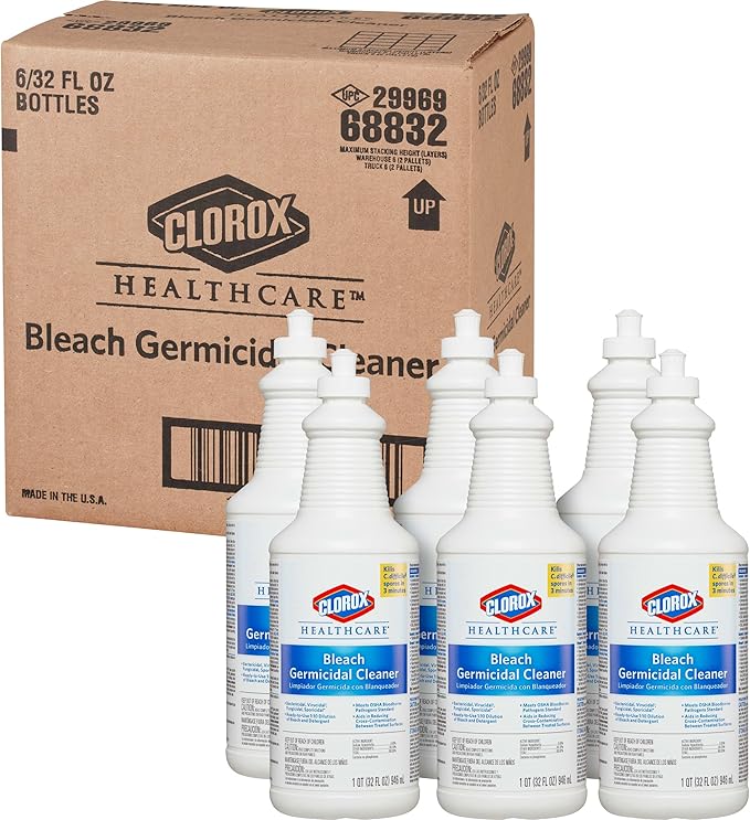 CloroxPro Healthcare Bleach Germicidal Cleaner Pull-Top Healthcare Cleaning and Industrial Cleaning 32 Ounces - 68832 (Pack of 6)