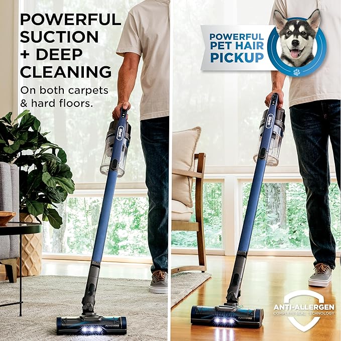 Shark Cordless Vacuum Cleaner with HEPA Filter Lightweight Portable Rechargeable Powerful Pet Hair Pickup Removable Handheld Crevice Tool Dusting Brush 50-min Runtime Blue IZ363HT