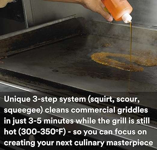 3M H-701-32OZ Scotch-Brite Griddle Cleaning Quick Clean Liquid 701 4 Quarts Heavy Duty Cleans in 3-5 Minutes For Baked On Food and Cooking Oils Use on Hot or Cool Griddle
