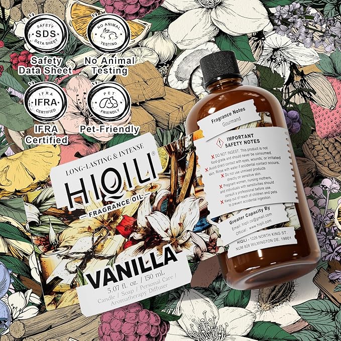 HIQILI Vanilla Fragrance Oil for Body Spray Diffuser Use Essential Oil for Candle Soap and Women Perfume Making - 5.07 Fl Oz